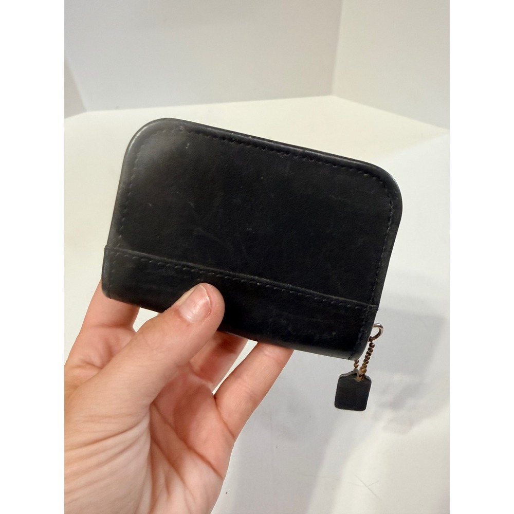 Vintage Coach Black Leather Zip Around Coin Purse Small Wallet 0515